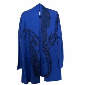 ETRO Cobalt Blue Cardigan with Black Lace Print